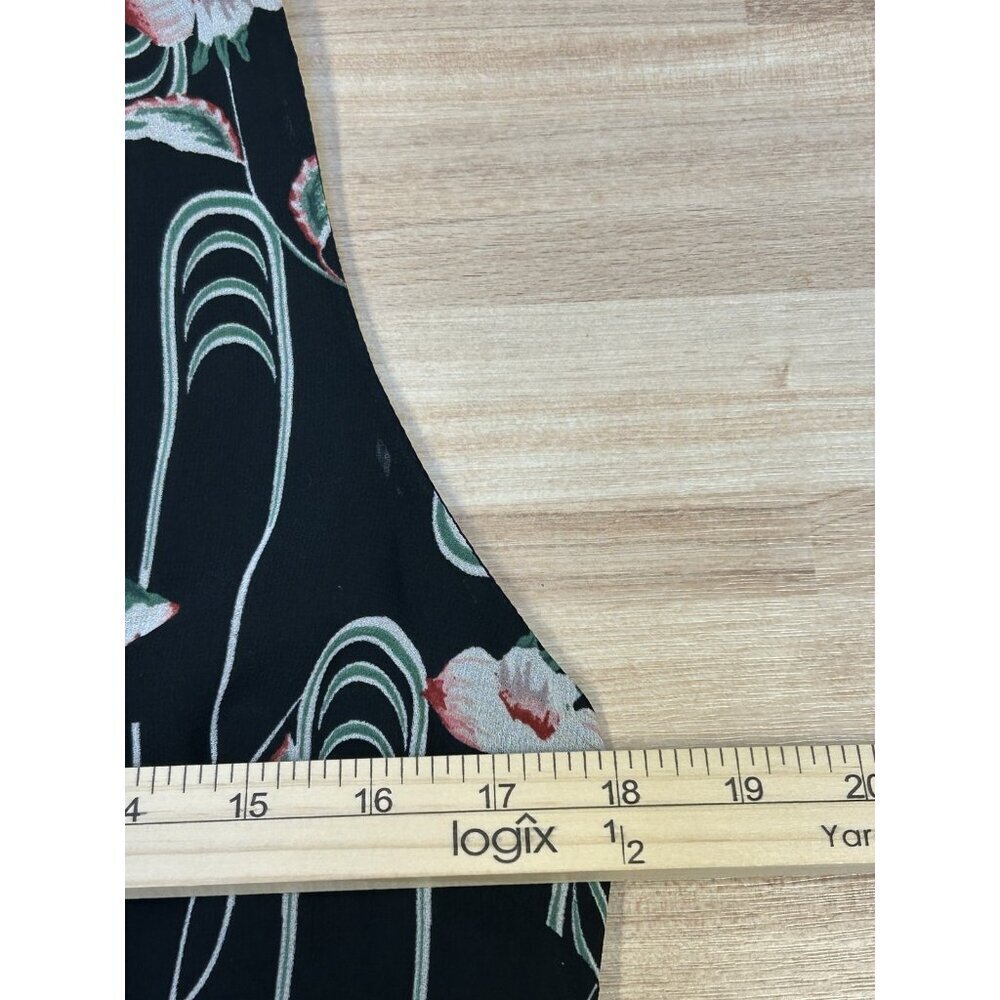 Chelsea 28 Dress Womens Medium Black Floral Sleeveless Asymmetrical Ruffle Hem - Picture 7 of 12
